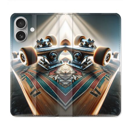 Housse Cuir Portefeuille Pour Iphone 16 Planche Skate