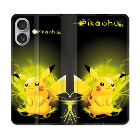 Housse Cuir Portefeuille Pour Iphone 16 Pokemon Pikachu Eclair
