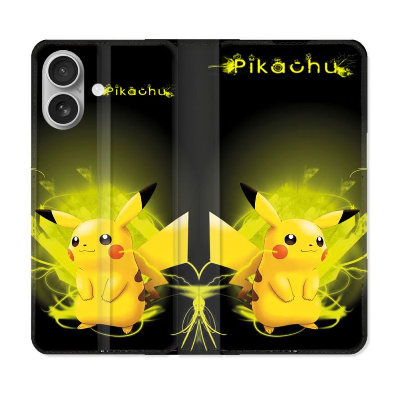 Housse Cuir Portefeuille Pour Iphone 16 Pokemon Pikachu Eclair
