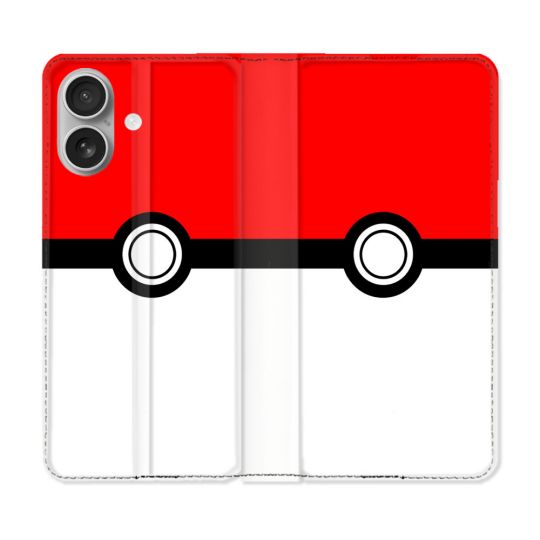 Housse Cuir Portefeuille Pour Iphone 16 Pokemon Pokeball