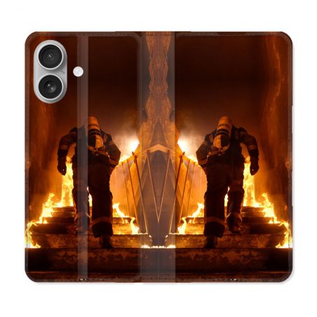 Housse Cuir Portefeuille Pour Iphone 16 Pompier Escalier