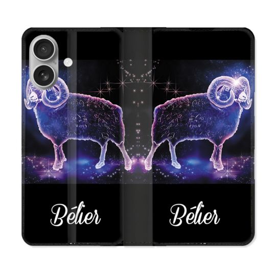 Housse Cuir Portefeuille Pour Iphone 16 Signe Zodiaque 2 Bélier