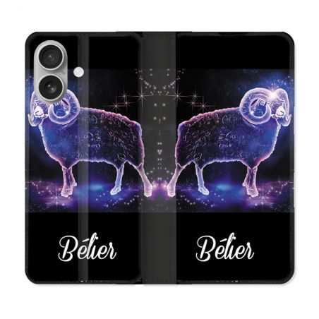 Housse Cuir Portefeuille Pour Iphone 16 Signe Zodiaque 2 Bélier