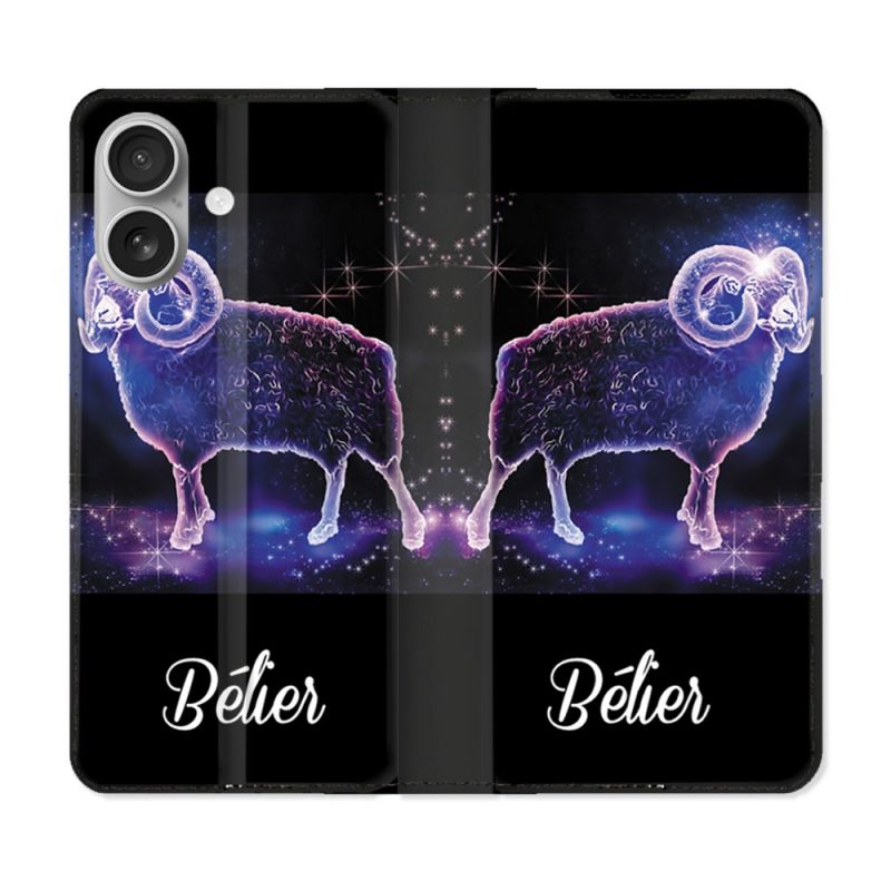 Housse Cuir Portefeuille Pour Iphone 16 Signe Zodiaque 2 Bélier
