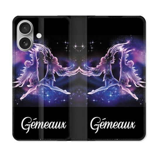 Housse Cuir Portefeuille Pour Iphone 16 Signe Zodiaque 2 Gémeaux