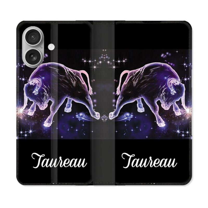 Housse Cuir Portefeuille Pour Iphone 16 Signe Zodiaque 2 Taureau