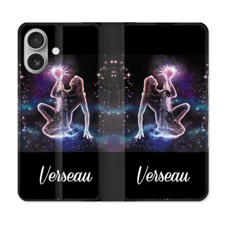 Housse Cuir Portefeuille Pour Iphone 16 Signe Zodiaque 2 Verseau