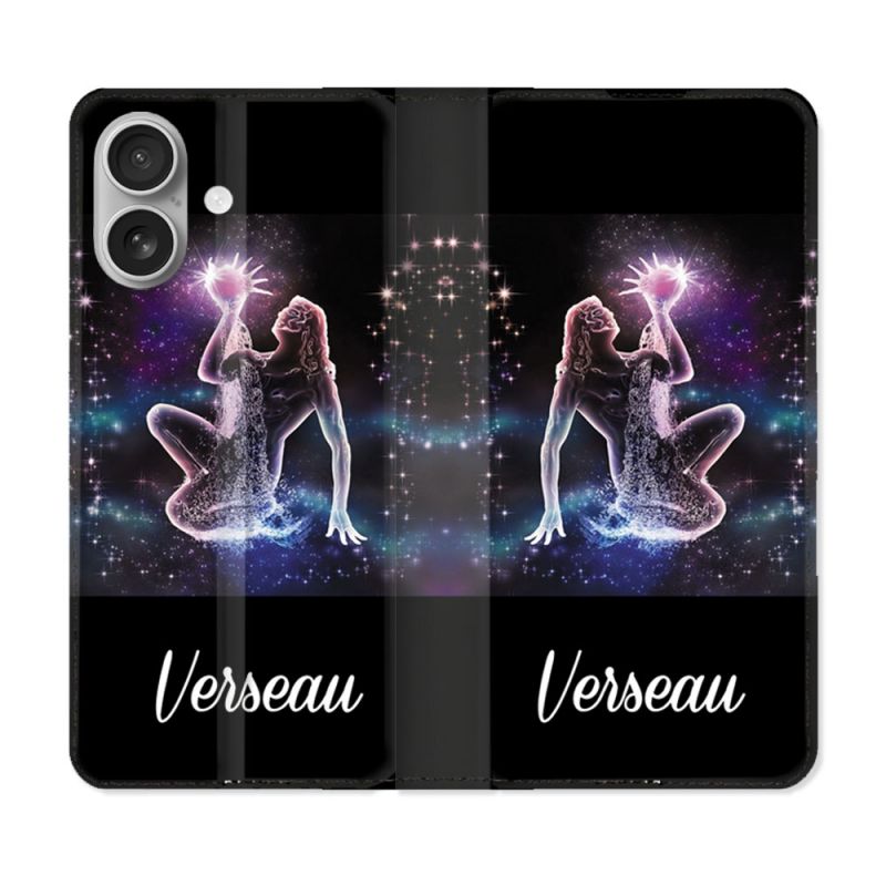 Housse Cuir Portefeuille Pour Iphone 16 Signe Zodiaque 2 Verseau