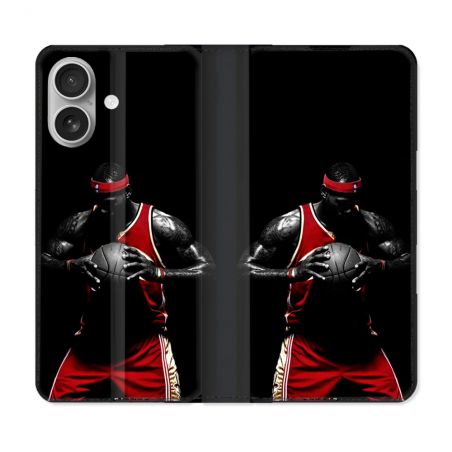 Housse Cuir Portefeuille Pour Iphone 16 Sport Boxe Gant Rouge