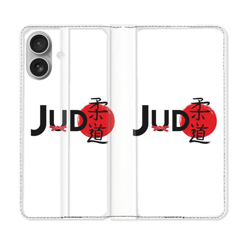 Housse Cuir Portefeuille Pour Iphone 16 Sport Judo Logo