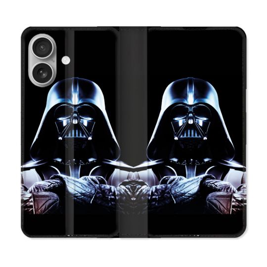 Housse Cuir Portefeuille Pour Iphone 16 Star Wars - Dark Vador Noir