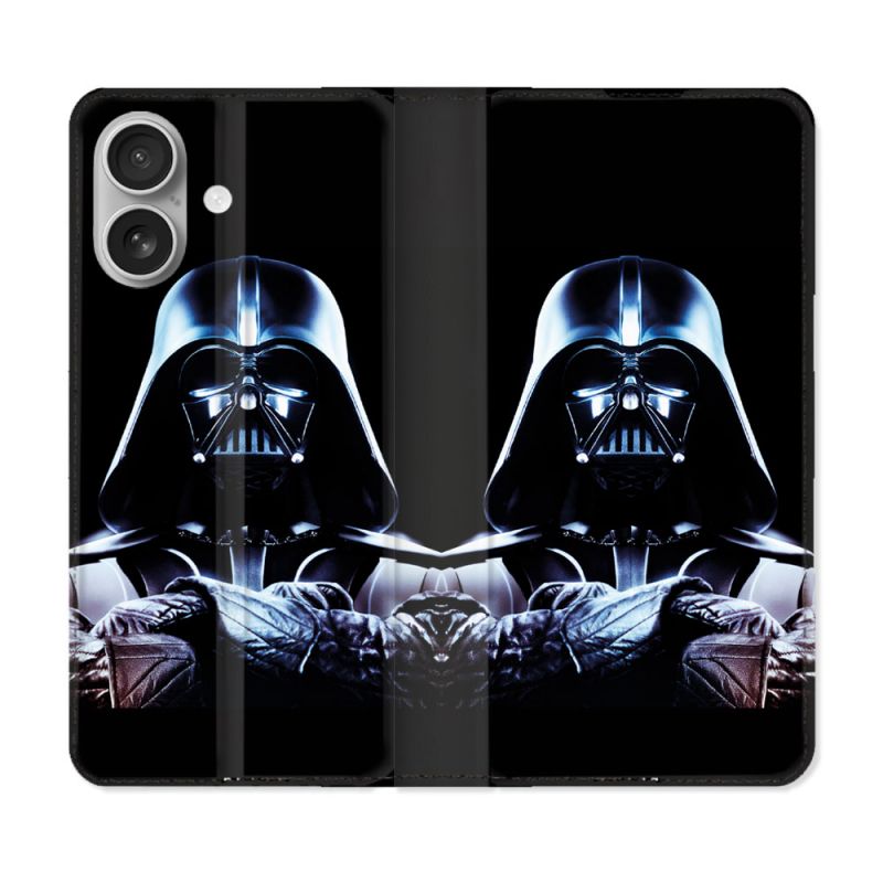 Housse Cuir Portefeuille Pour Iphone 16 Star Wars - Dark Vador Noir