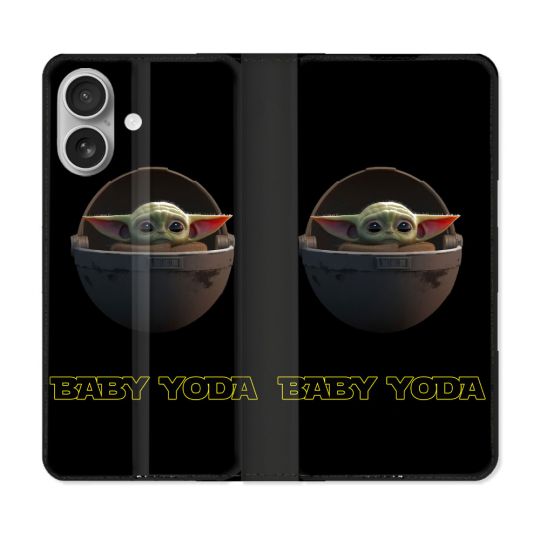 Housse Cuir Portefeuille Pour Iphone 16 Star Wars - Yoda bebe noir