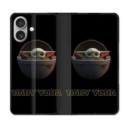Housse Cuir Portefeuille Pour Iphone 16 Star Wars - Yoda bebe noir