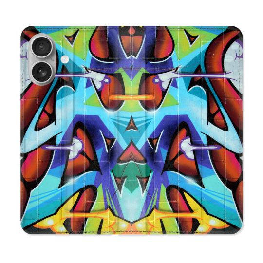 Housse Cuir Portefeuille Pour Iphone 16 Street Art Graf Color