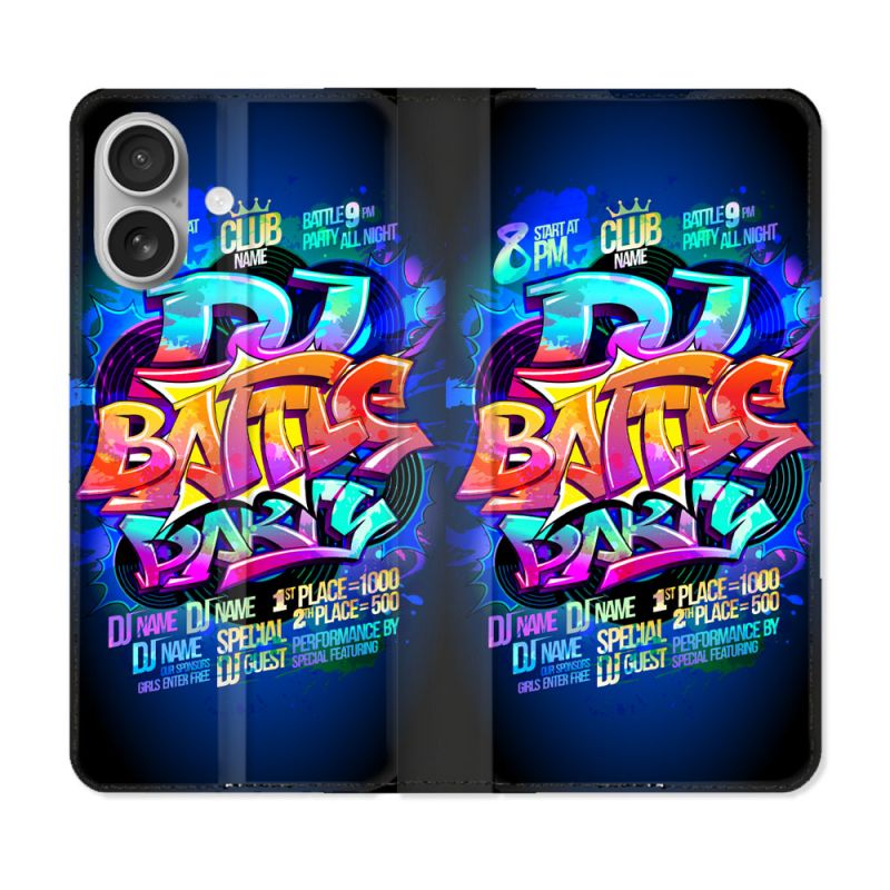 Housse Cuir Portefeuille Pour Iphone 16 Street Art Rap