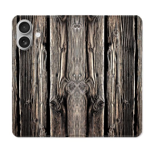 Housse Cuir Portefeuille Pour Iphone 16 Texture Bois