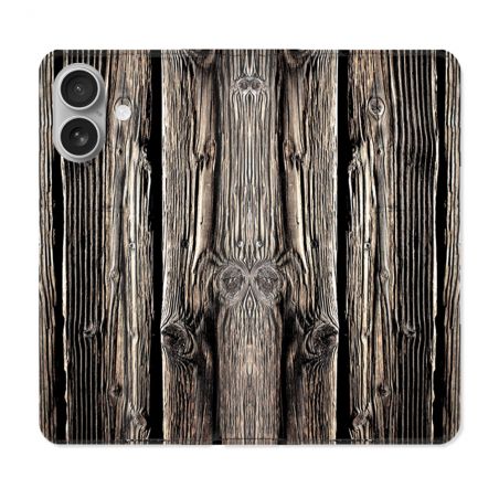 Housse Cuir Portefeuille Pour Iphone 16 Texture Bois