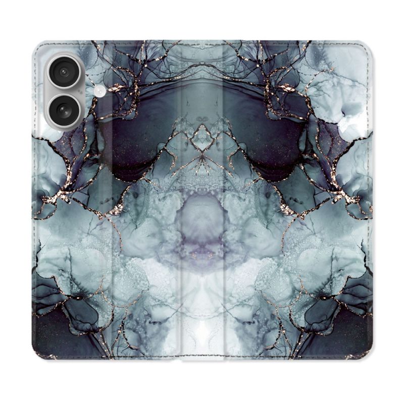 Housse Cuir Portefeuille Pour Iphone 16 Texture Marbre Gris
