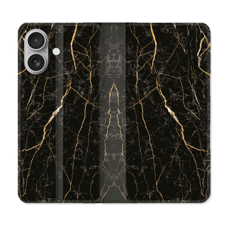 Housse Cuir Portefeuille Pour Iphone 16 Texture Marbre Noir