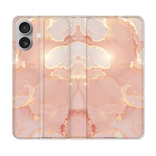 Housse Cuir Portefeuille Pour Iphone 16 Texture Marbre Rose