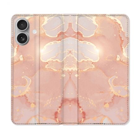 Housse Cuir Portefeuille Pour Iphone 16 Texture Marbre Rose