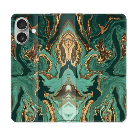 Housse Cuir Portefeuille Pour Iphone 16 Texture Marbre Vert