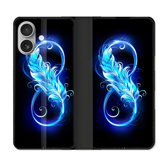 Housse Cuir Portefeuille Pour Iphone 16 Texture Plume Infini Bleu