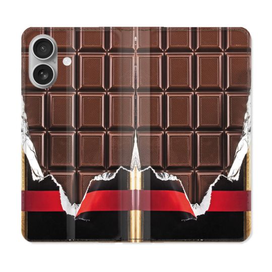 Housse Cuir Portefeuille Pour Iphone 16 Texture Trompe Oeil Chocolat