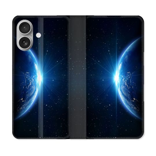 Housse Cuir Portefeuille Pour Iphone 16 Univers Planete Terre