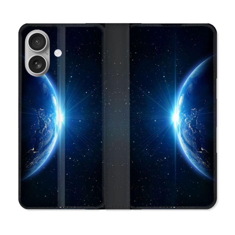 Housse Cuir Portefeuille Pour Iphone 16 Univers Planete Terre