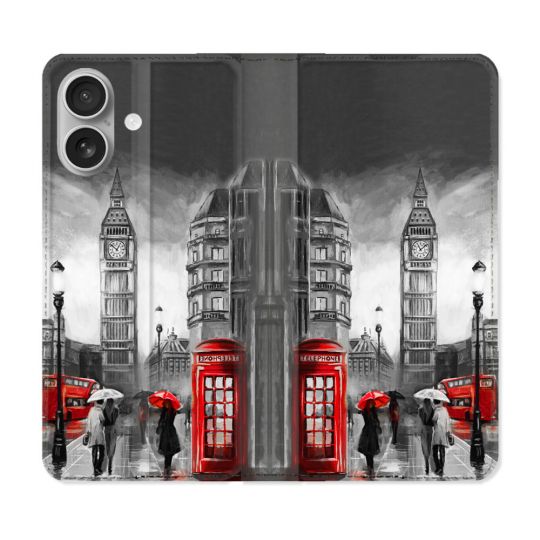 Housse Cuir Portefeuille Pour Iphone 16 Voyage Angleterre Londres Vintage