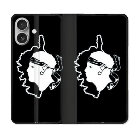 Housse Cuir Portefeuille Pour Iphone 16 Voyage Corse Noir