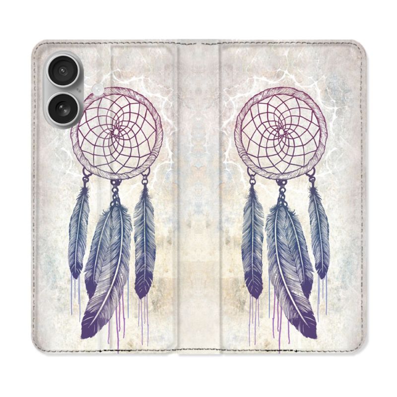 Housse Cuir Portefeuille Pour Iphone 16 Zen Attrape Reve Blanc