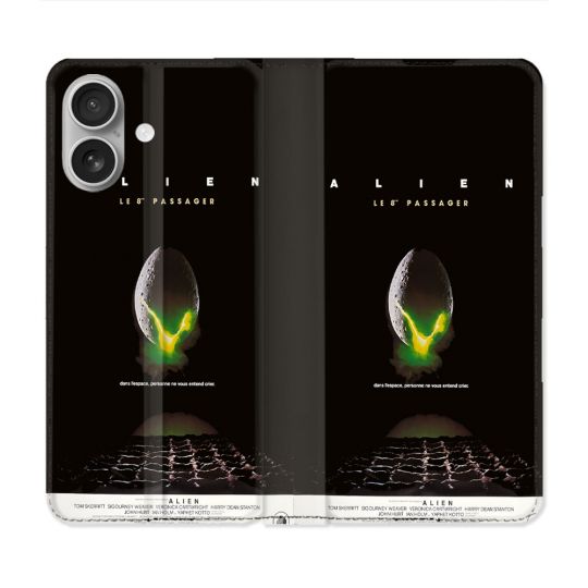 Housse Cuir Portefeuille Pour Iphone 16 Plus Alien Affiche