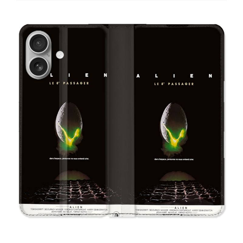Housse Cuir Portefeuille Pour Iphone 16 Plus Alien Affiche