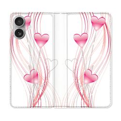 Housse Cuir Portefeuille Pour Iphone 16 Plus Amour Coeur Rose Montant sur Blanc