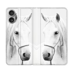 Housse Cuir Portefeuille Pour Iphone 16 Plus Animal Cheval Cristal