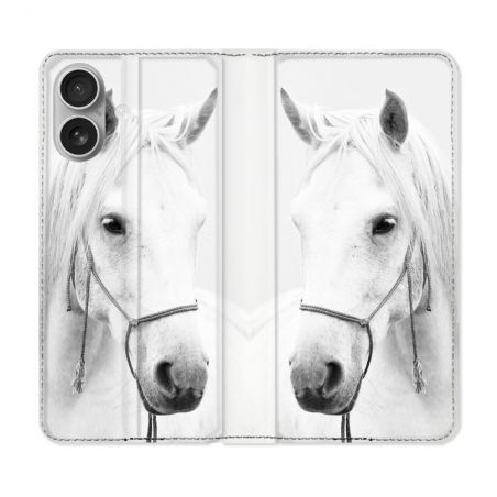 Housse Cuir Portefeuille Pour Iphone 16 Plus Animal Cheval Cristal