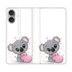 Housse Cuir Portefeuille Pour Iphone 16 Plus Animal Koala Cœur