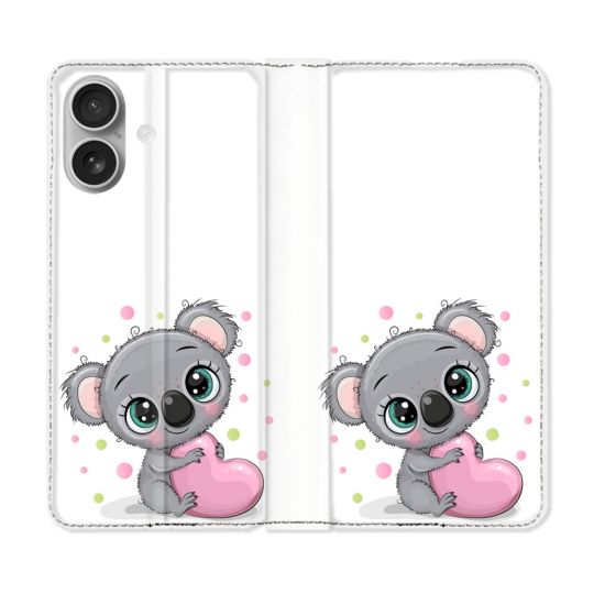 Housse Cuir Portefeuille Pour Iphone 16 Plus Animal Koala Cœur