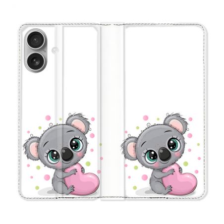Housse Cuir Portefeuille Pour Iphone 16 Plus Animal Koala Cœur