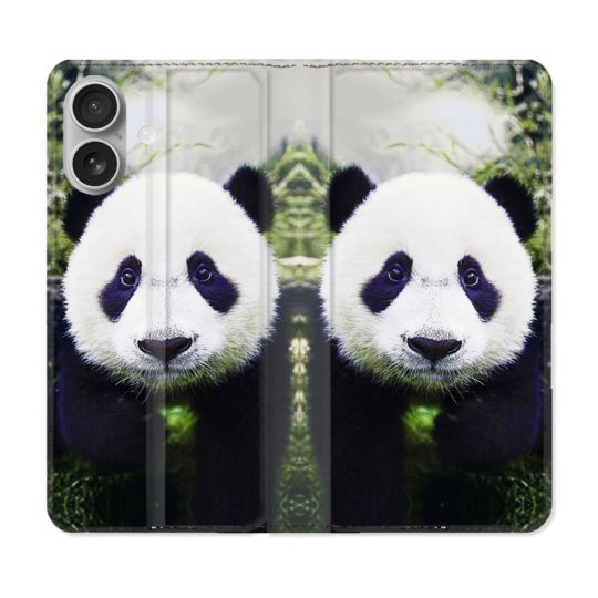 Housse Cuir Portefeuille Pour Iphone 16 Plus Animal Panda Color