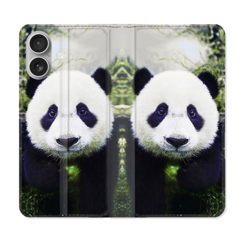 Housse Cuir Portefeuille Pour Iphone 16 Plus Animal Panda Color