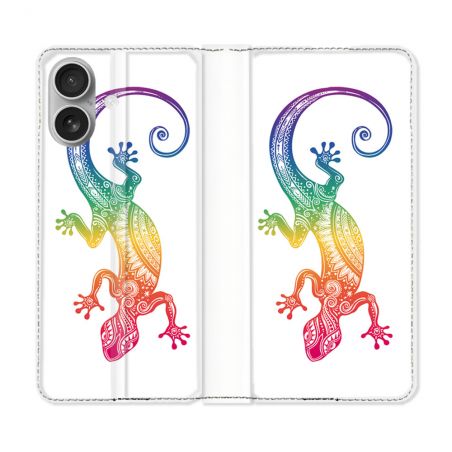 Housse Cuir Portefeuille Pour Iphone 16 Plus Animal Salamandre Color