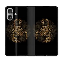Housse Cuir Portefeuille Pour Iphone 16 Plus Animal Scorpion Fresque