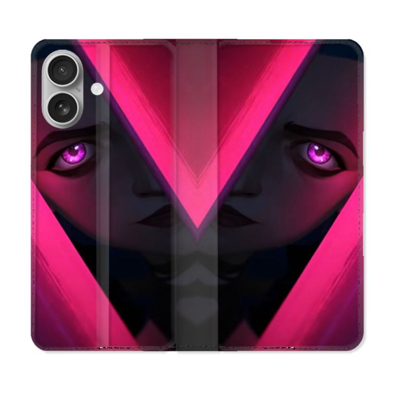 Housse Cuir Portefeuille Pour Iphone 16 Plus Arcane Jynx Rose