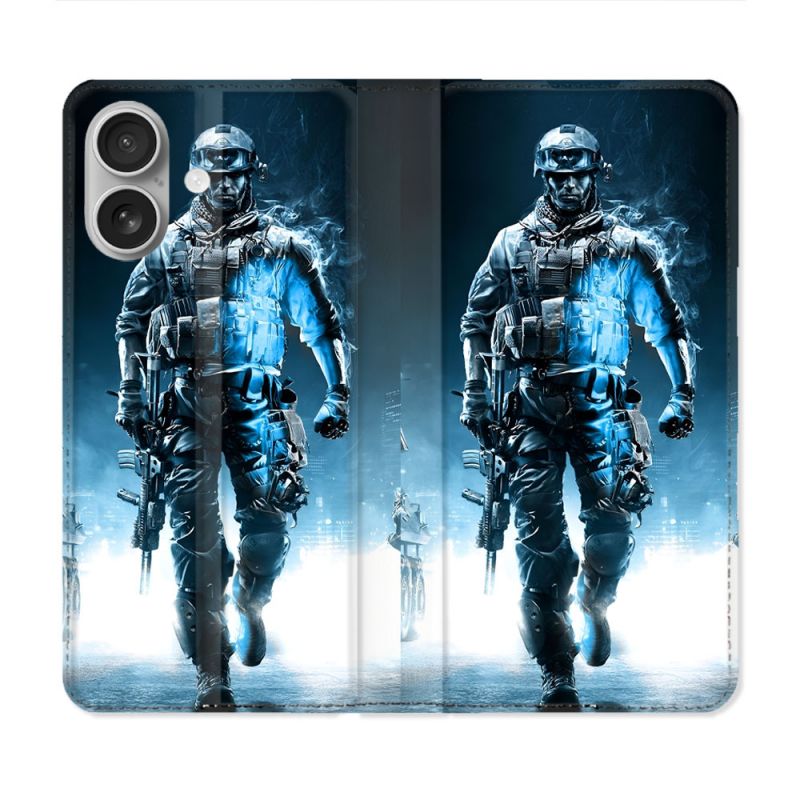 Housse Cuir Portefeuille Pour Iphone 16 Plus Call Of Duty Guerrier