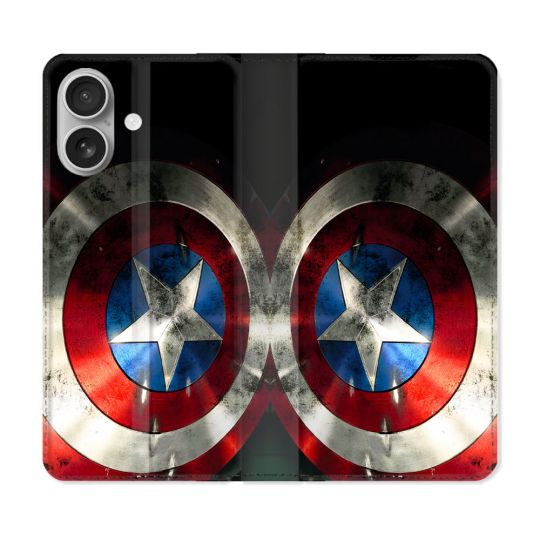 Housse Cuir Portefeuille Pour Iphone 16 Plus Captain America Bouclier