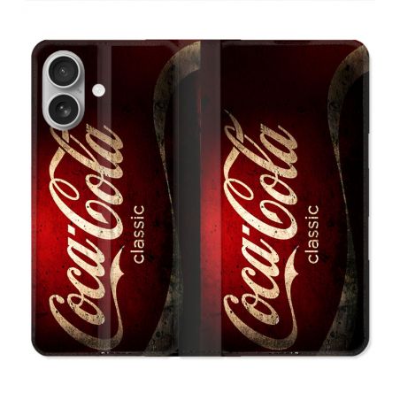 Housse Cuir Portefeuille Pour Iphone 16 Plus Coca Cola Classique
